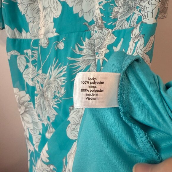 Lane Bryant Womens Floral Maxi Dress Turquoise White Size 14 Short Sleeves VNeck - Picture 8 of 8